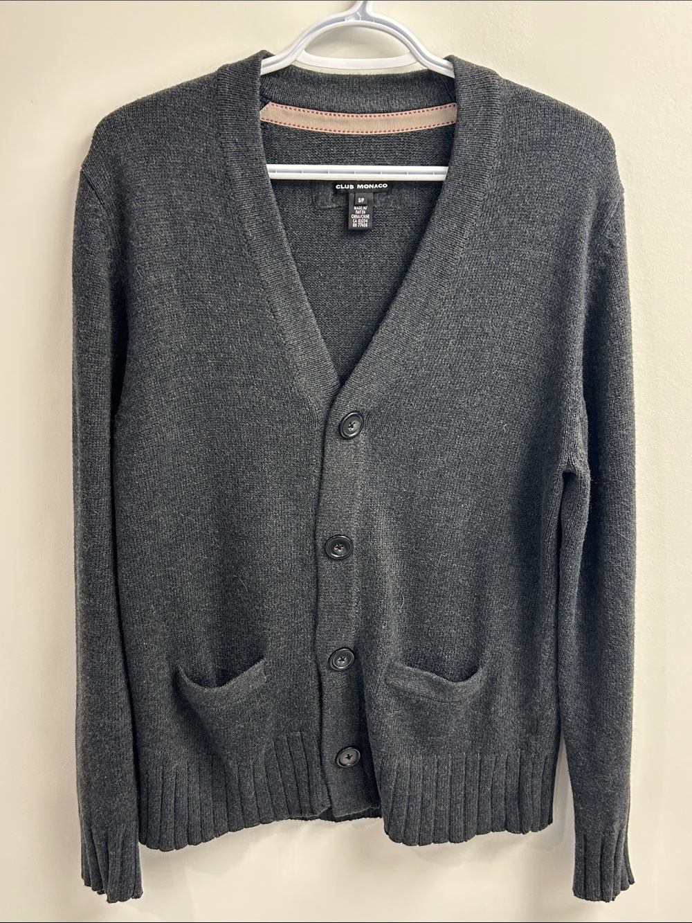 Club Monaco Men's Dark Charcoal Cotton/Cashmere Cardigan